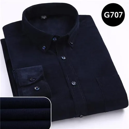 100% Cotton Corduroy Long Sleeve Button Collar Men’s Shirt in 6XL Size