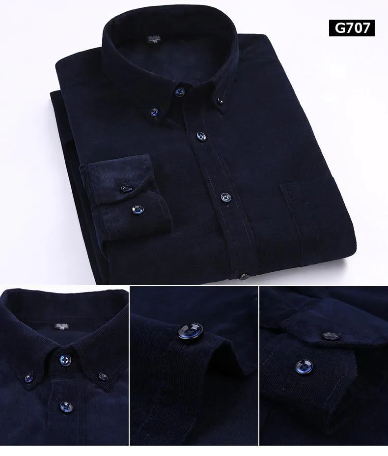 100% Cotton Corduroy Long Sleeve Button Collar Men’s Shirt in 6XL Size