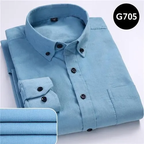 100% Cotton Corduroy Long Sleeve Button Collar Men’s Shirt in 6XL Size