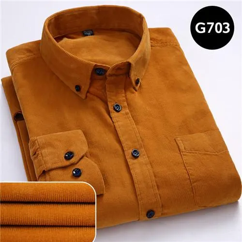 100% Cotton Corduroy Long Sleeve Button Collar Men’s Shirt in 6XL Size