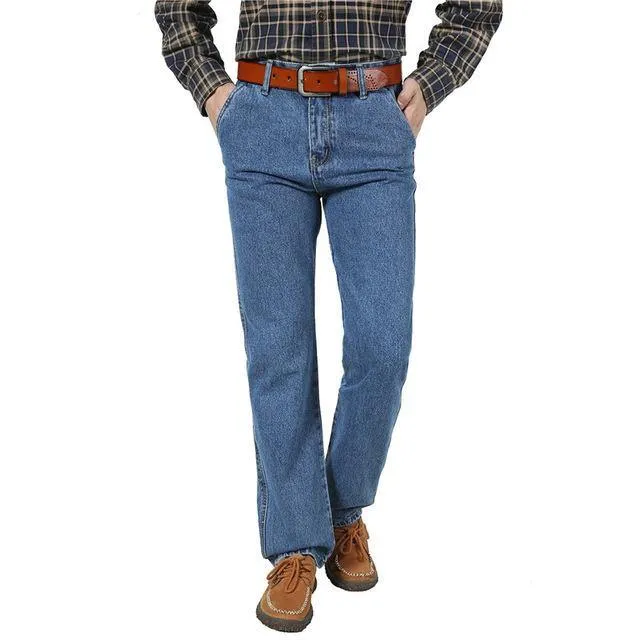 100% Cotton High Waist Male Straight Jeans Denim Men Classic Trousers