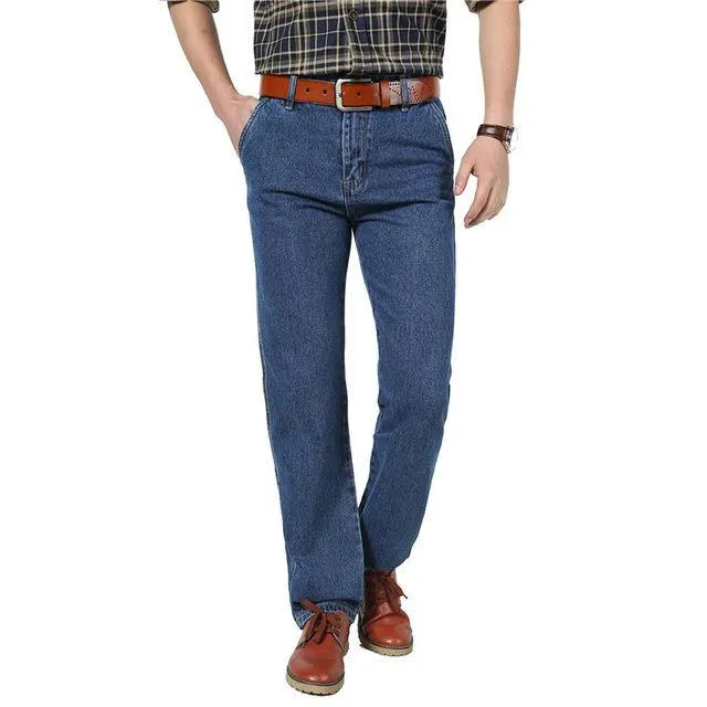 100% Cotton High Waist Male Straight Jeans Denim Men Classic Trousers