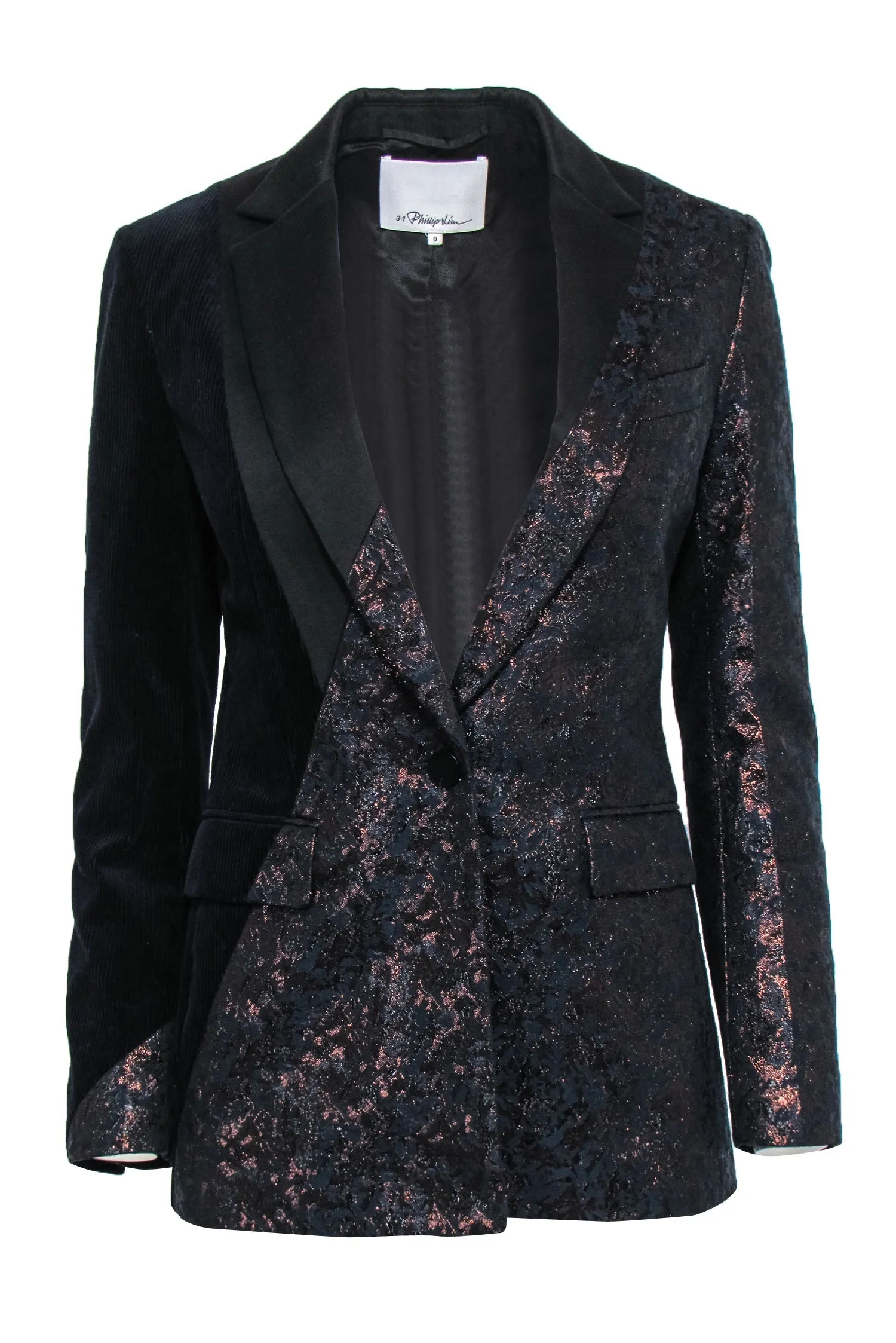 3.1 Phillip Lim - Navy & Gold Jacquard & Corduroy Blazer Sz 0