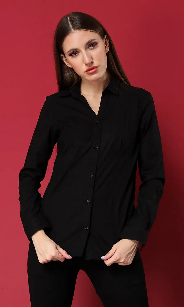 38401 Turn Down Collar Basic Buttoned Shirt - Black