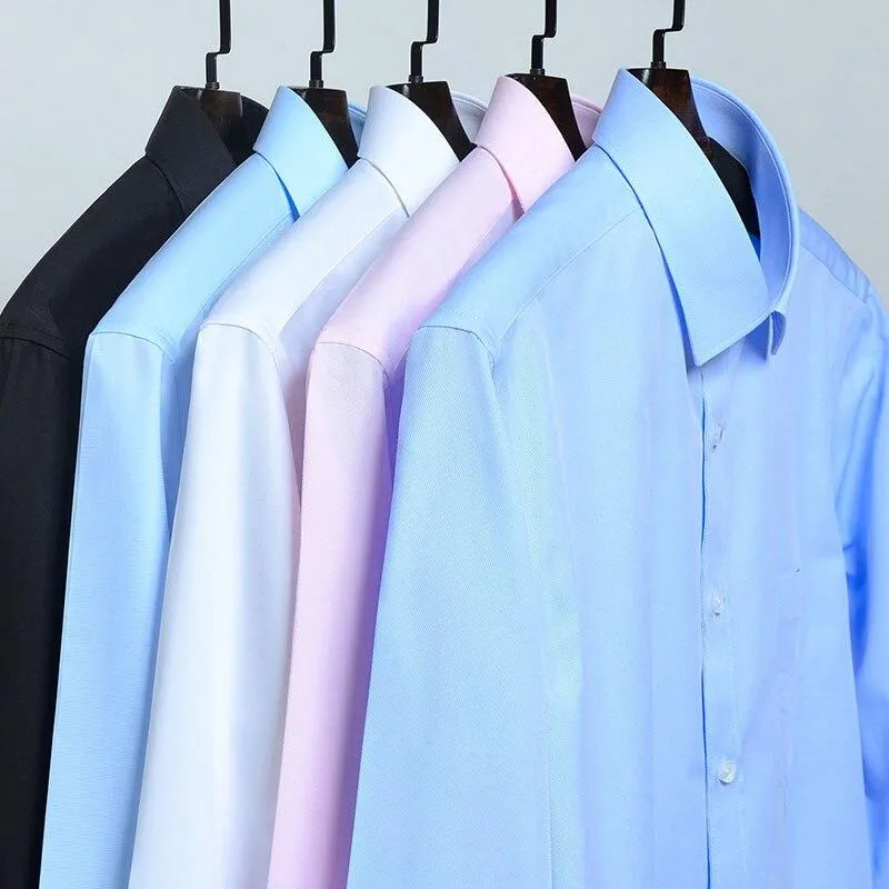 60% Cotton Men's Formal Long Sleeve Plain Color Turn-Down Collar Shirt