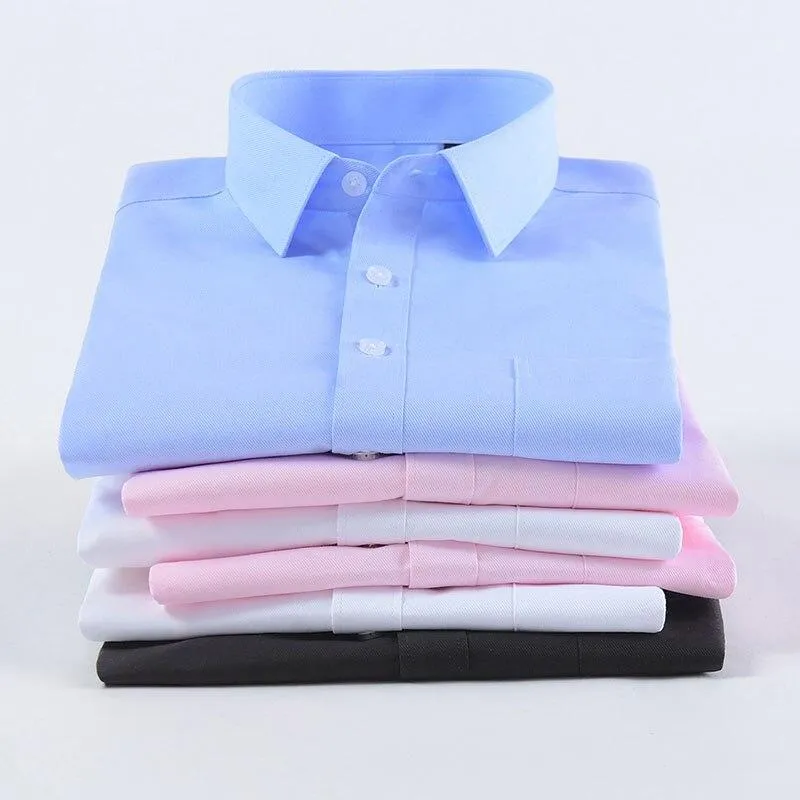 60% Cotton Men's Formal Long Sleeve Plain Color Turn-Down Collar Shirt