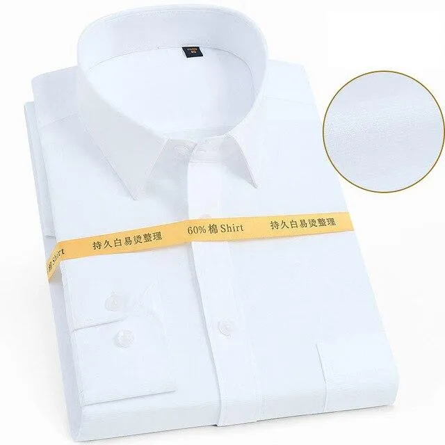 60% Cotton Men's Formal Long Sleeve Plain Color Turn-Down Collar Shirt