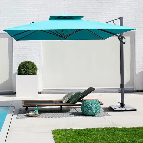 8' x 8' Patio Umbrella, Double Top Large Cantilever Umbrella Aluminum Offset Umbrella Heavy Duty Outdoor Pool Umbrellas with 360 Degree Rotation & Cross Base