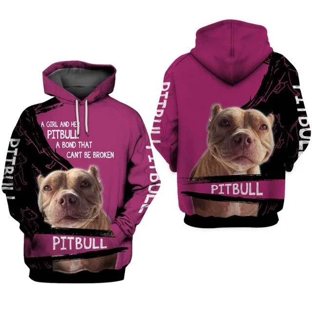 A Girl and Her Pitbull Dog 3D All Over Printed Zipper Unisex Hoodie Sweatshirt