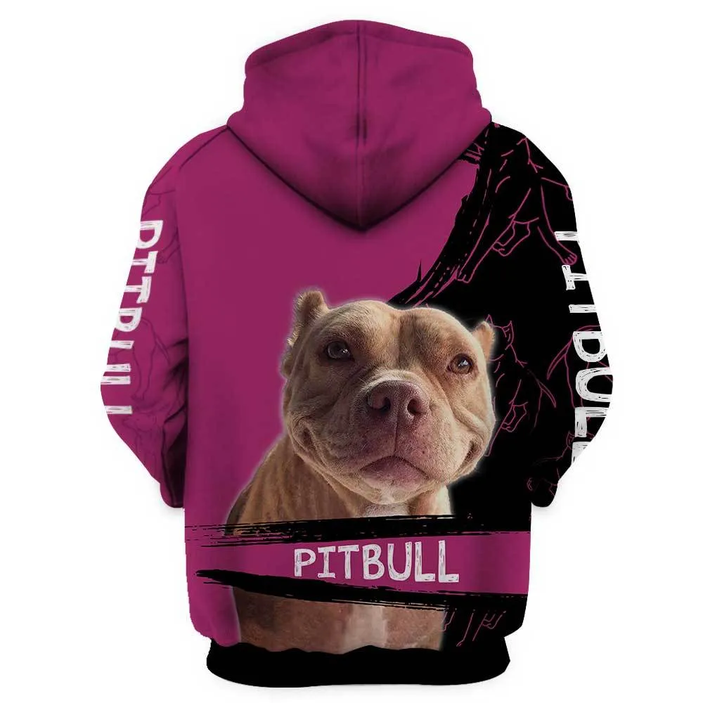 A Girl and Her Pitbull Dog 3D All Over Printed Zipper Unisex Hoodie Sweatshirt