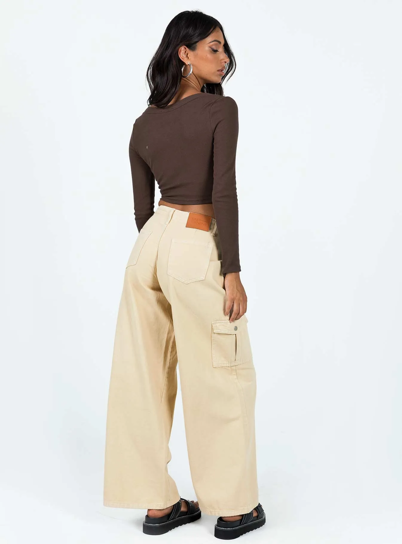 Adrianne Wide Leg Cargo Jeans Stone