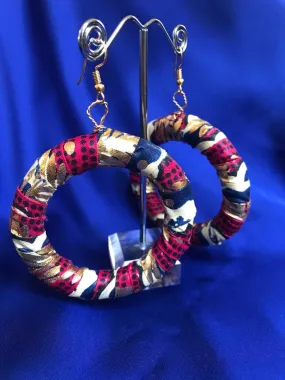 African Hoops in Gold Red Ankara Print - Up cycled Zero Waste Earrings