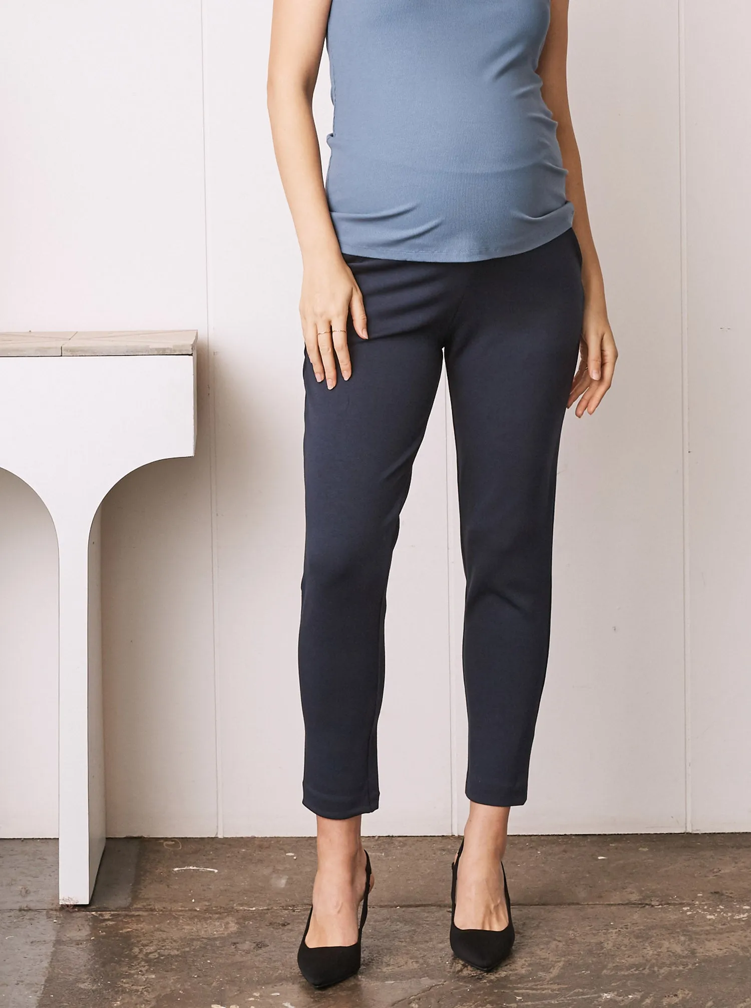 Alana Relaxed Ponti Maternity Work Pants - Navy