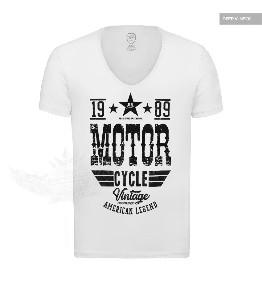 American Legend Men's Vintage Motorcycle White T-shirt MD875B