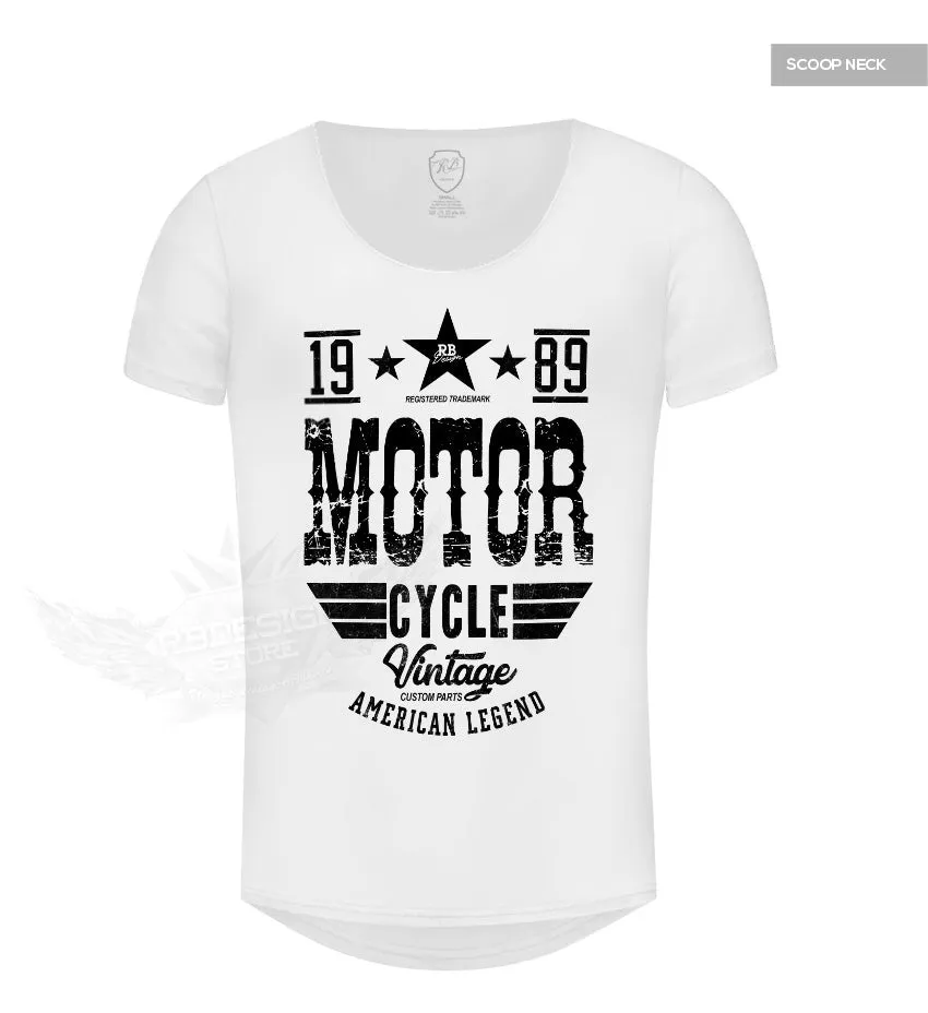 American Legend Men's Vintage Motorcycle White T-shirt MD875B