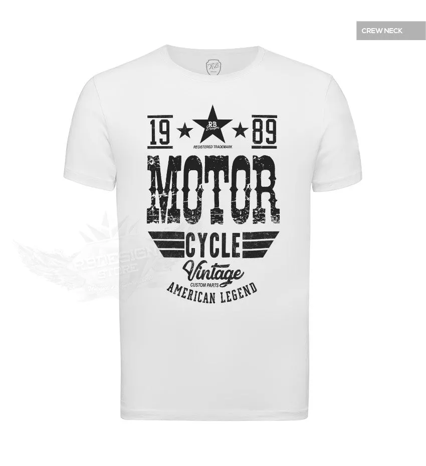 American Legend Men's Vintage Motorcycle White T-shirt MD875B