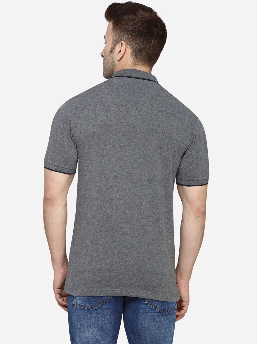 Anthra Melange Solid Slim Fit Polo T-Shirt | Greenfibre