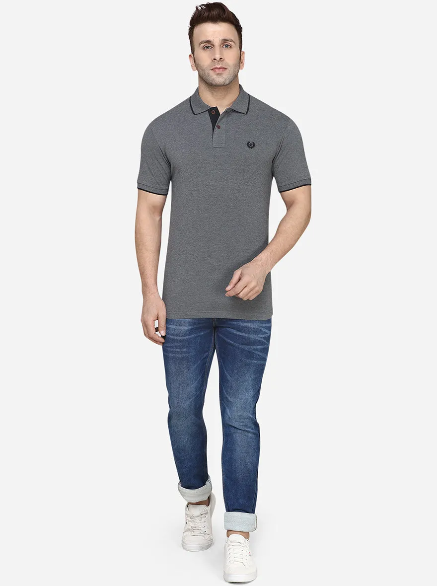 Anthra Melange Solid Slim Fit Polo T-Shirt | Greenfibre