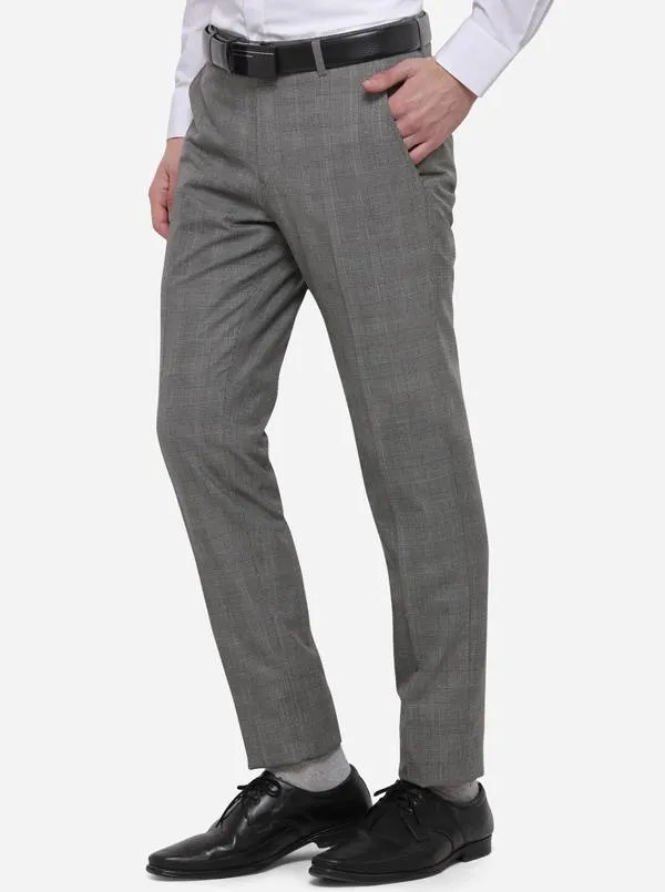 Ash Grey Checked Super Slim Fit Formal Trouser | Greenfibre