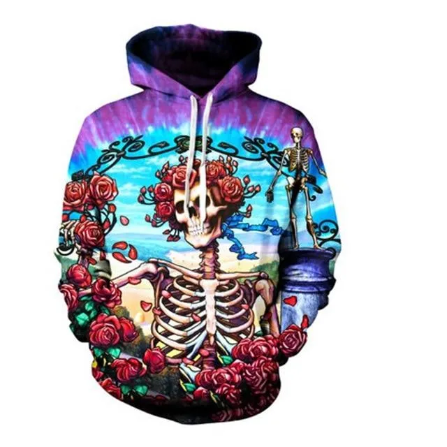 Autumn Winter Fashion Skull Print Hoodies Casual Hip Hop Men's Pullover