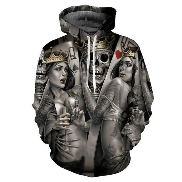 Autumn Winter Fashion Skull Print Hoodies Casual Hip Hop Men's Pullover