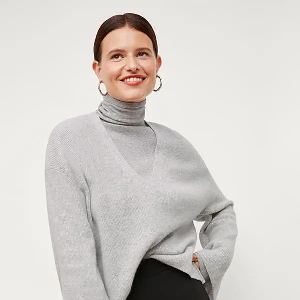 Axam Turtleneck - Ribbed Pima Cotton :: Gray Melange