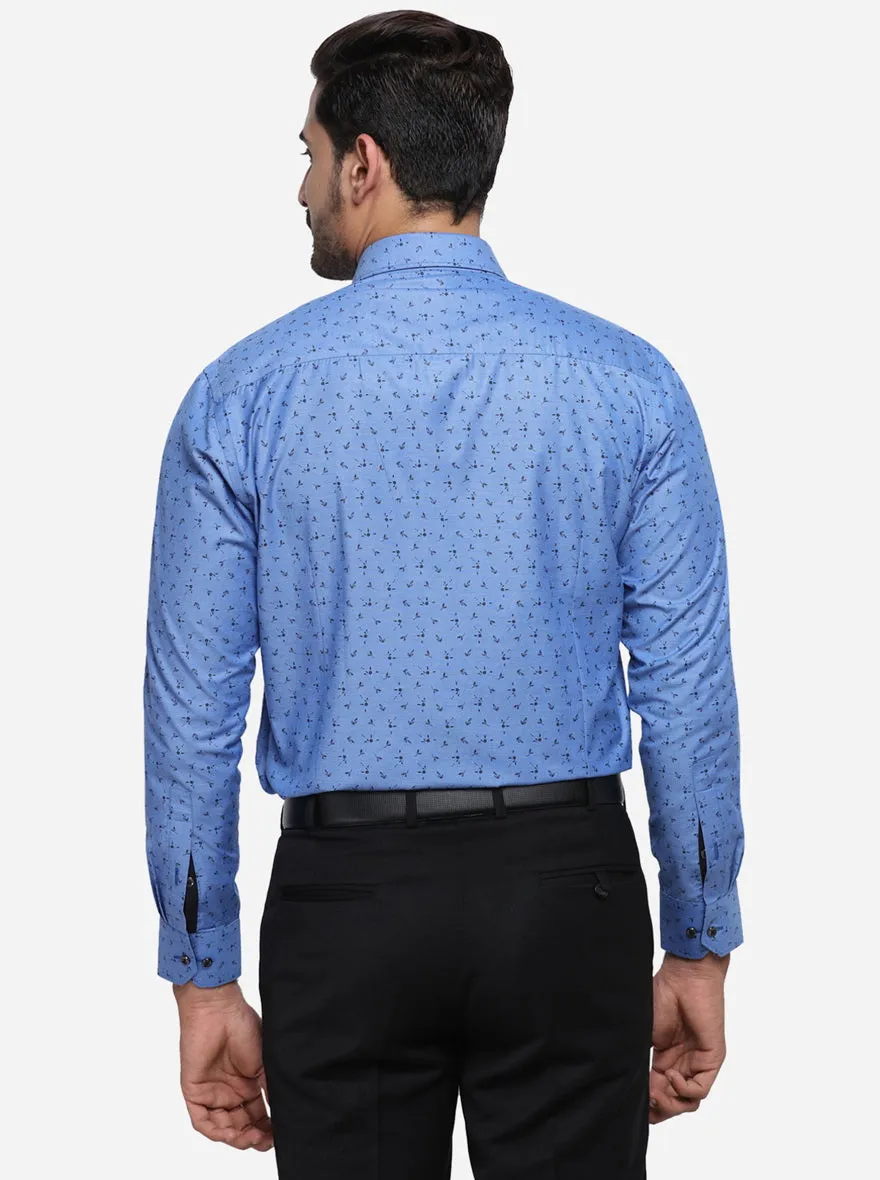 Azure Blue Printed Slim Fit Party wear Shirt | Greenfibre