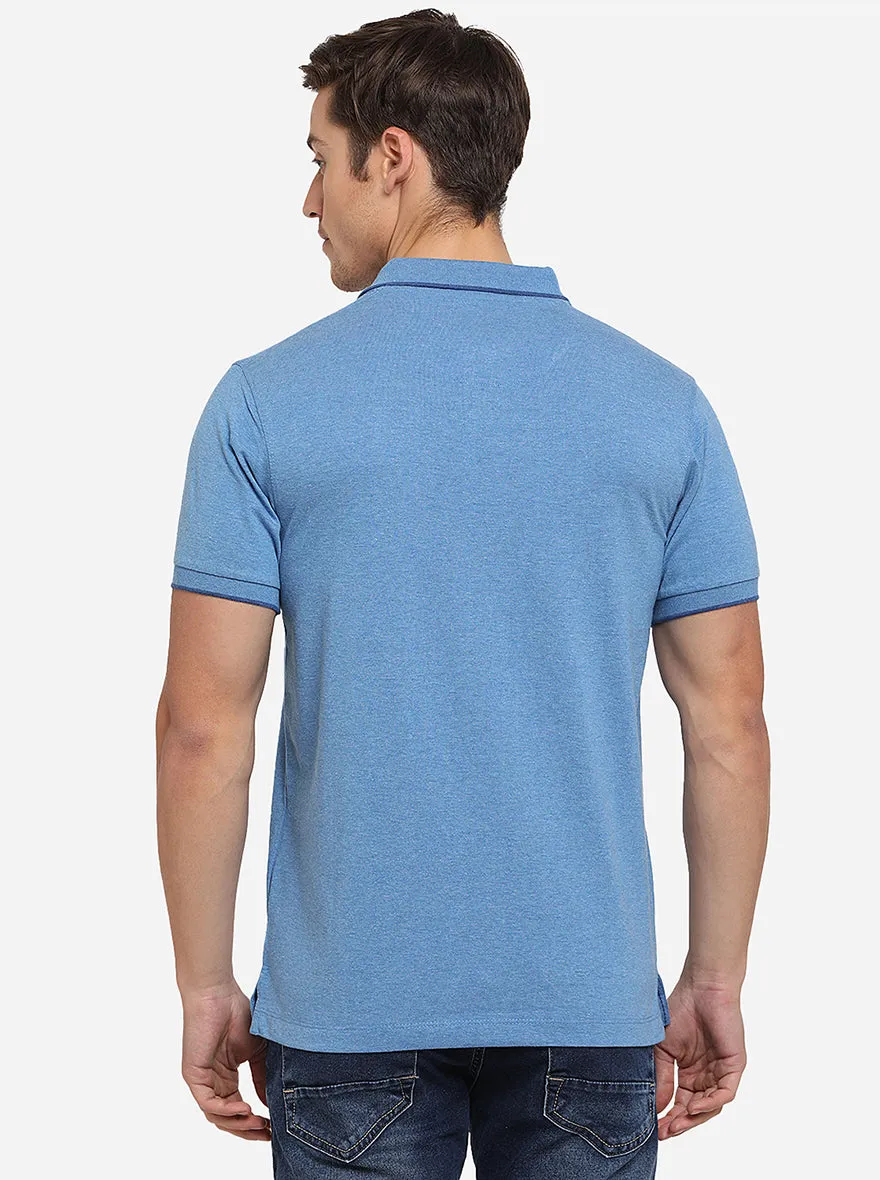 Azure Blue Solid Slim Fit Polo T-Shirt | Greenfibre