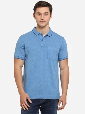 Azure Blue Solid Slim Fit Polo T-Shirt | Greenfibre