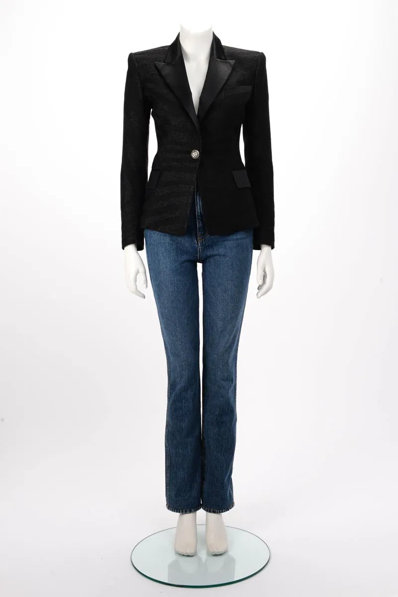 Balmain Black Lurex & Satin Single Breasted Blazer FR 36