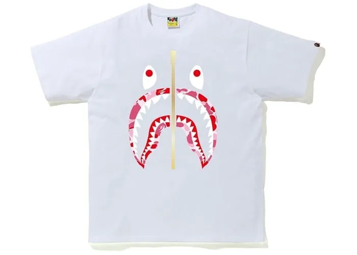 BAPE ABC CAMO SHARK TEE WHITE/PINK