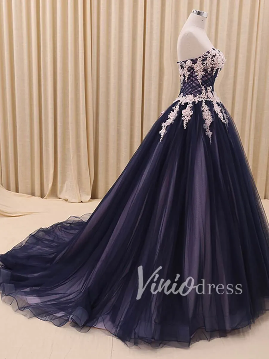 Beaded Royal Blue Strapless Long Prom Dresses FD1419