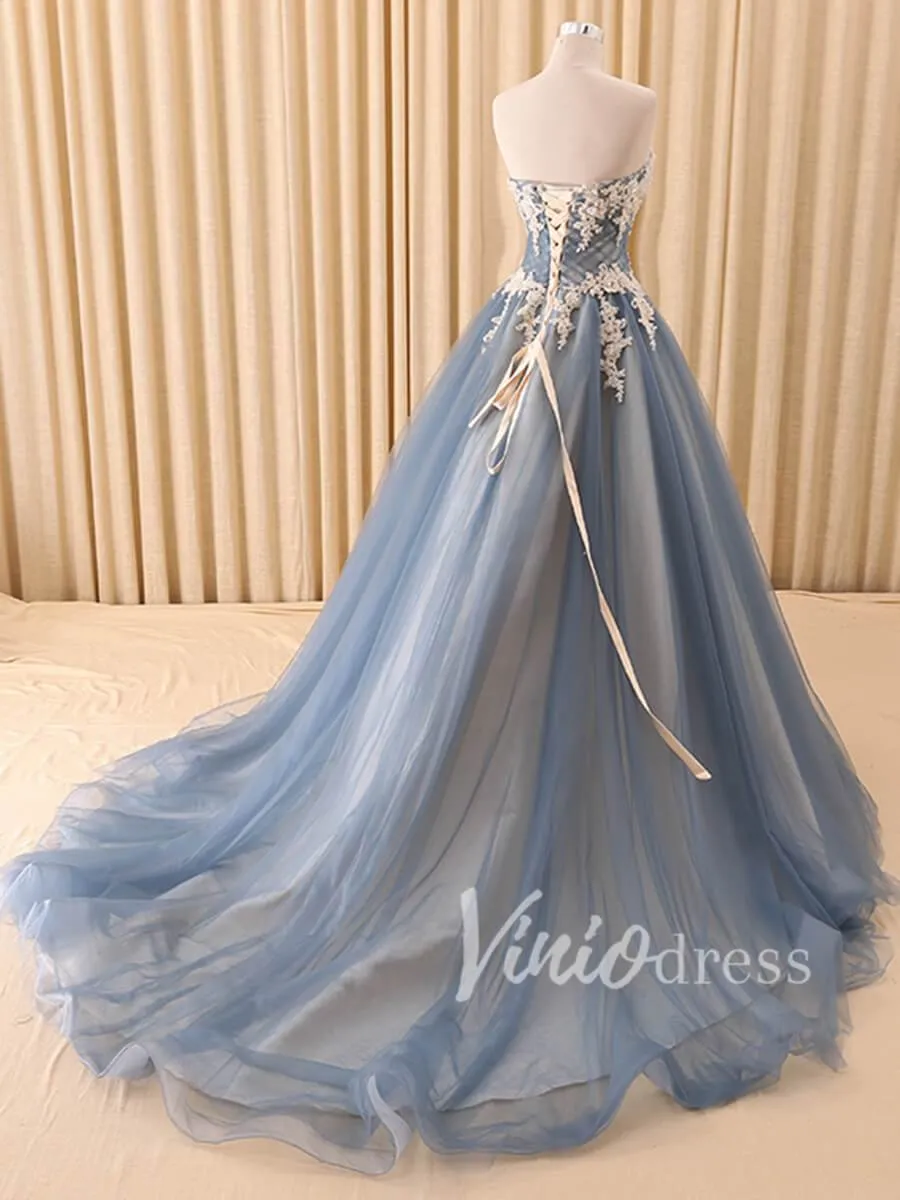 Beaded Royal Blue Strapless Long Prom Dresses FD1419