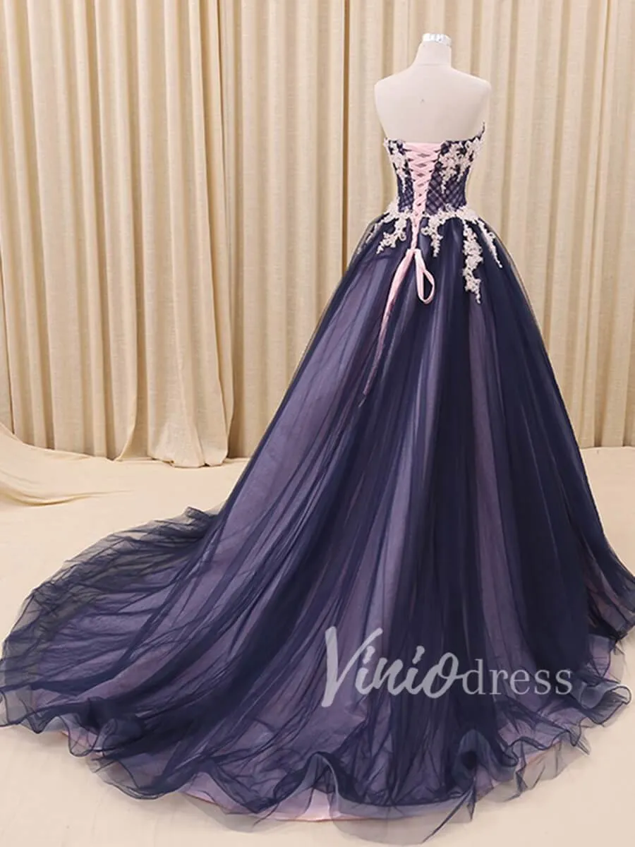 Beaded Royal Blue Strapless Long Prom Dresses FD1419