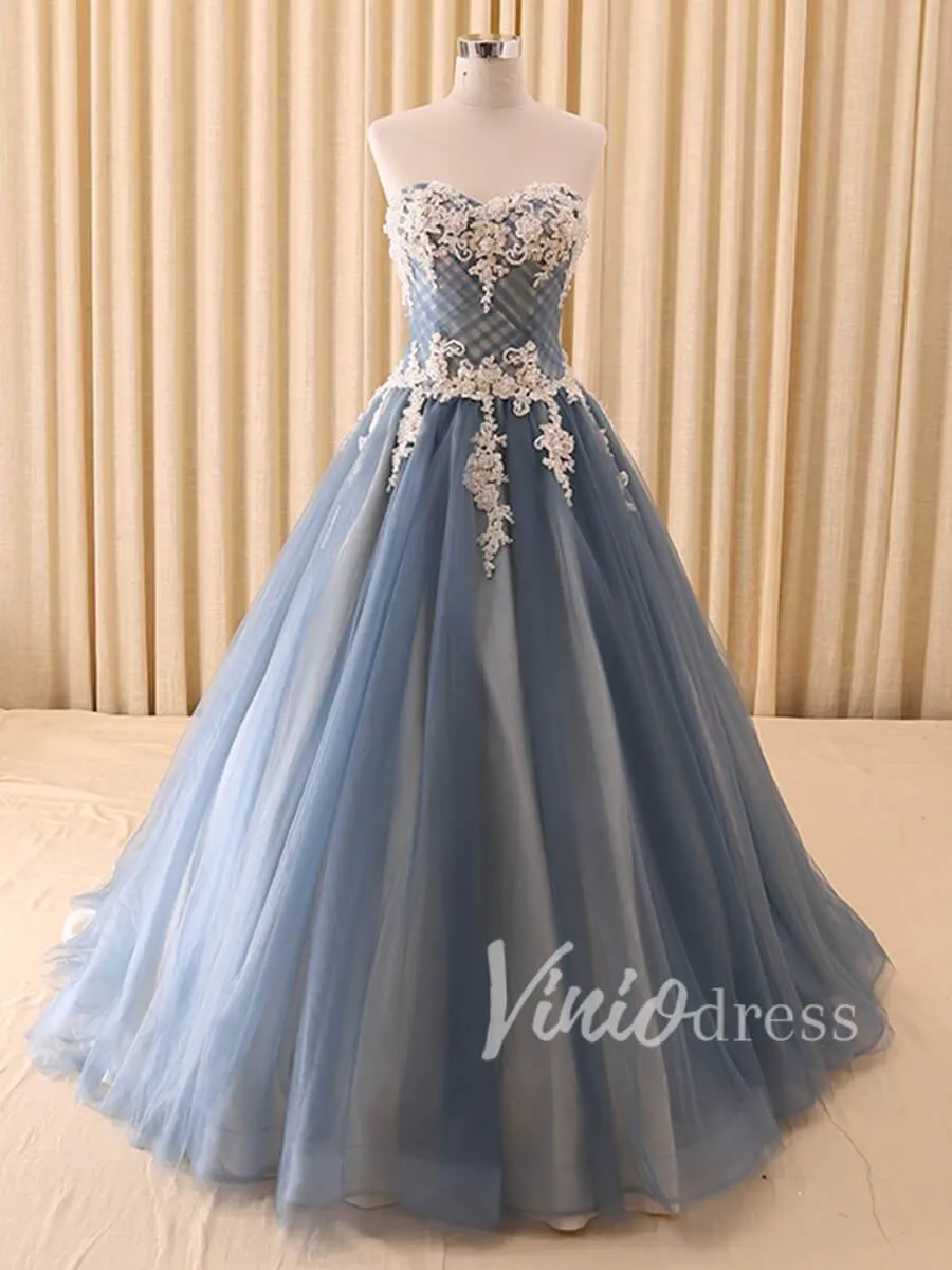 Beaded Royal Blue Strapless Long Prom Dresses FD1419