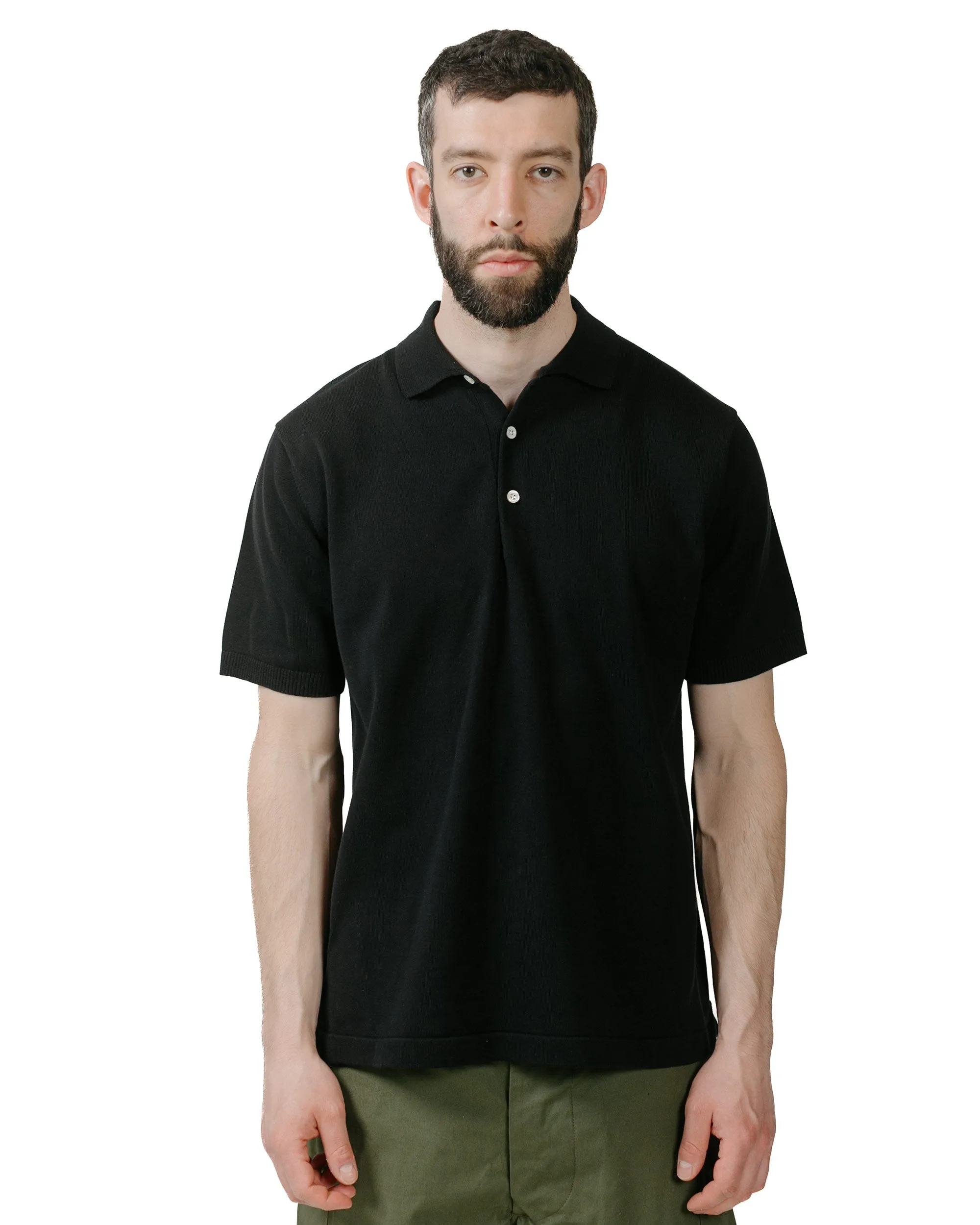 Beams Plus Knit Polo Solid 12G Black