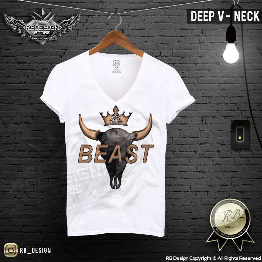 Beast Men's T-shirt Bison Skull MD730 GOLD