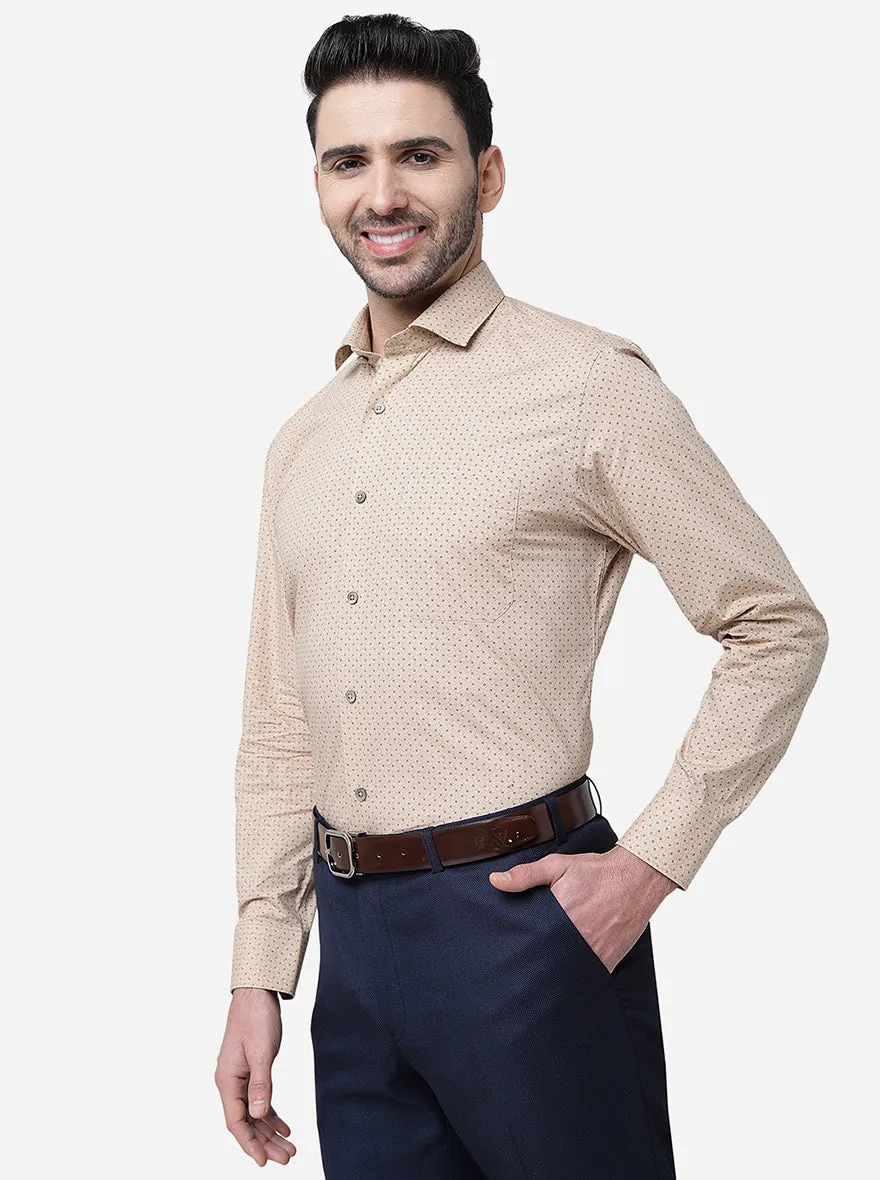 Beige Printed Slim Fit Formal Shirt | Greenfibre