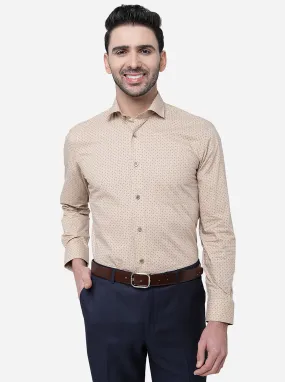 Beige Printed Slim Fit Formal Shirt | Greenfibre