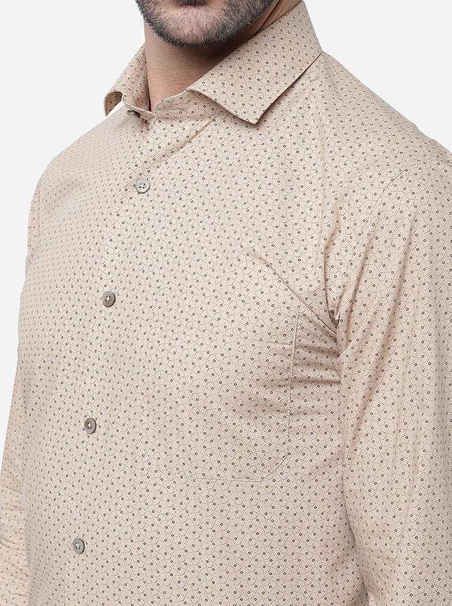 Beige Printed Slim Fit Formal Shirt | Greenfibre