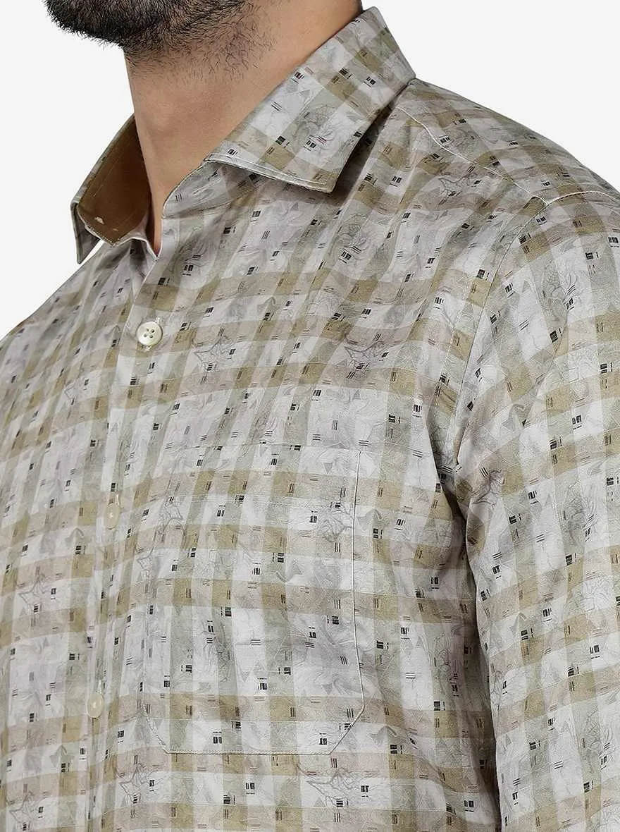 Beige Printed Slim Fit Formal Shirt | Metal