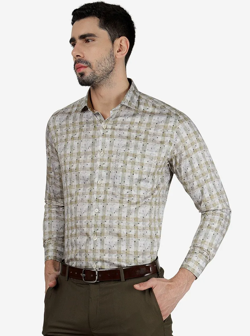 Beige Printed Slim Fit Formal Shirt | Metal