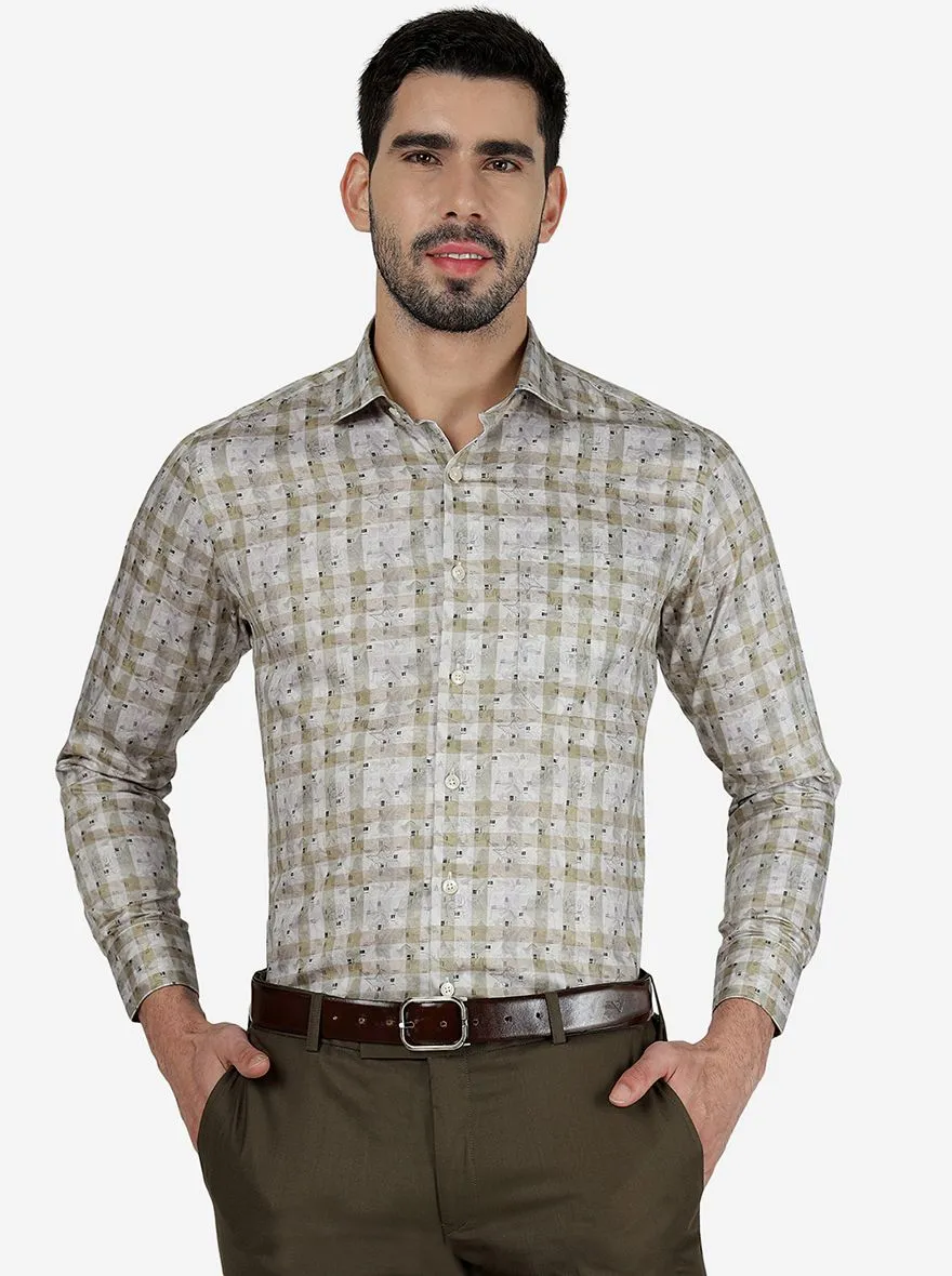 Beige Printed Slim Fit Formal Shirt | Metal