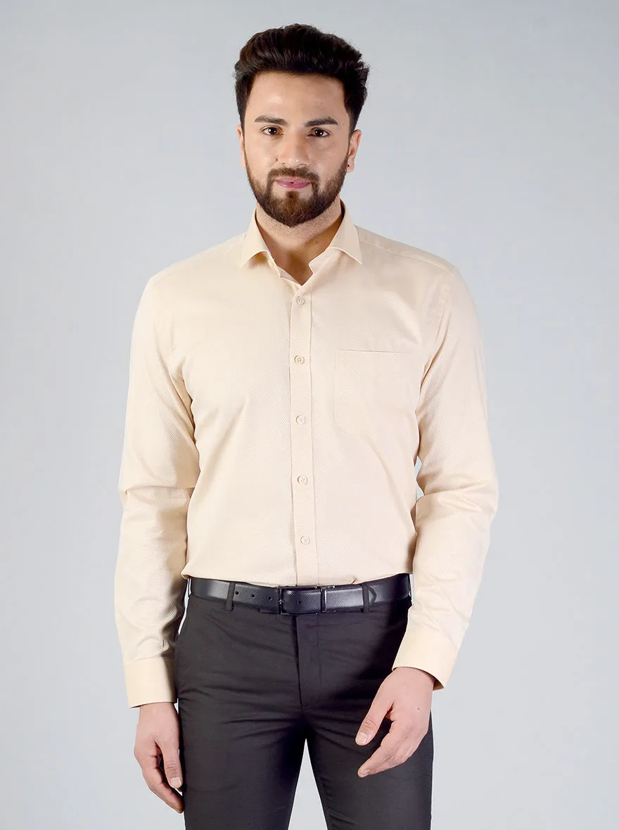 Beige Self Textured Regular Fit Formal Shirt | JadeBlue