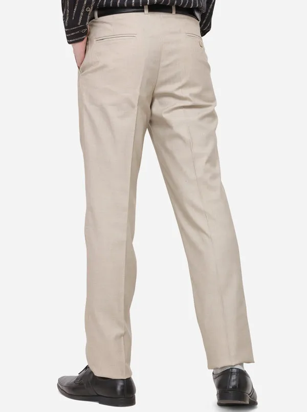 Beige Solid Classic Fit Formal Trouser | Greenfibre