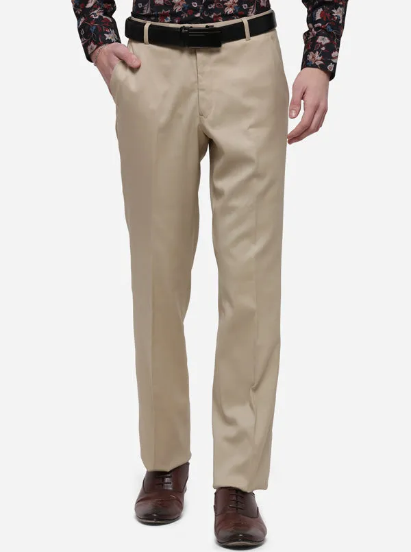 Beige Solid Classic Fit Formal Trouser | Greenfibre