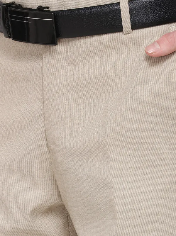 Beige Solid Classic Fit Formal Trouser | Greenfibre