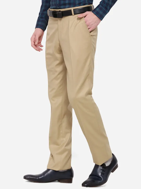 Beige Solid Classic Fit Formal Trouser | JadeBlue