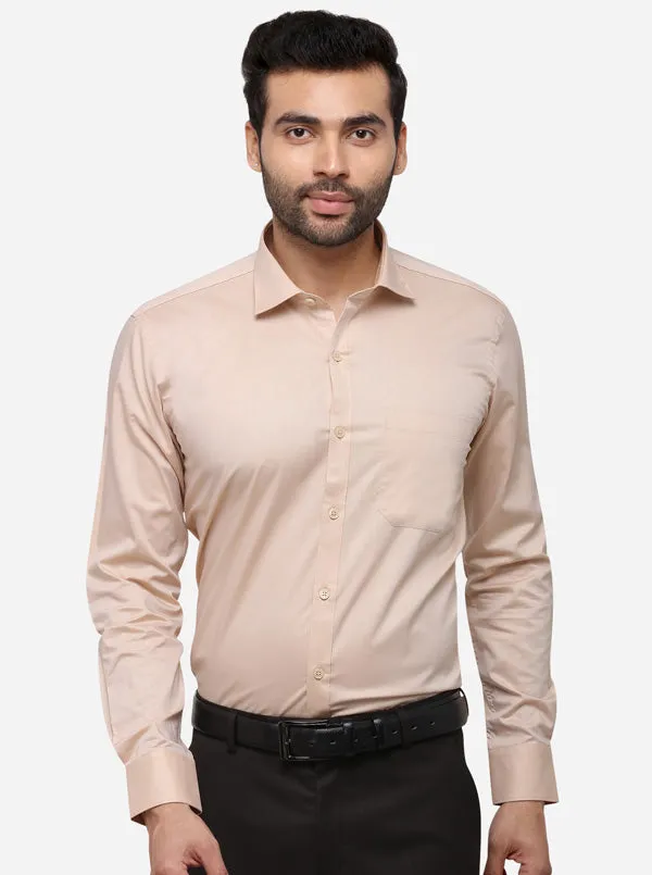 Beige Solid Slim Fit Formal Shirt | Metal