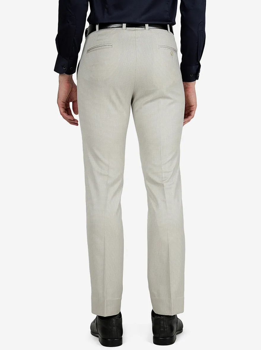 Beige Solid Slim Fit Formal Trouser | Metal